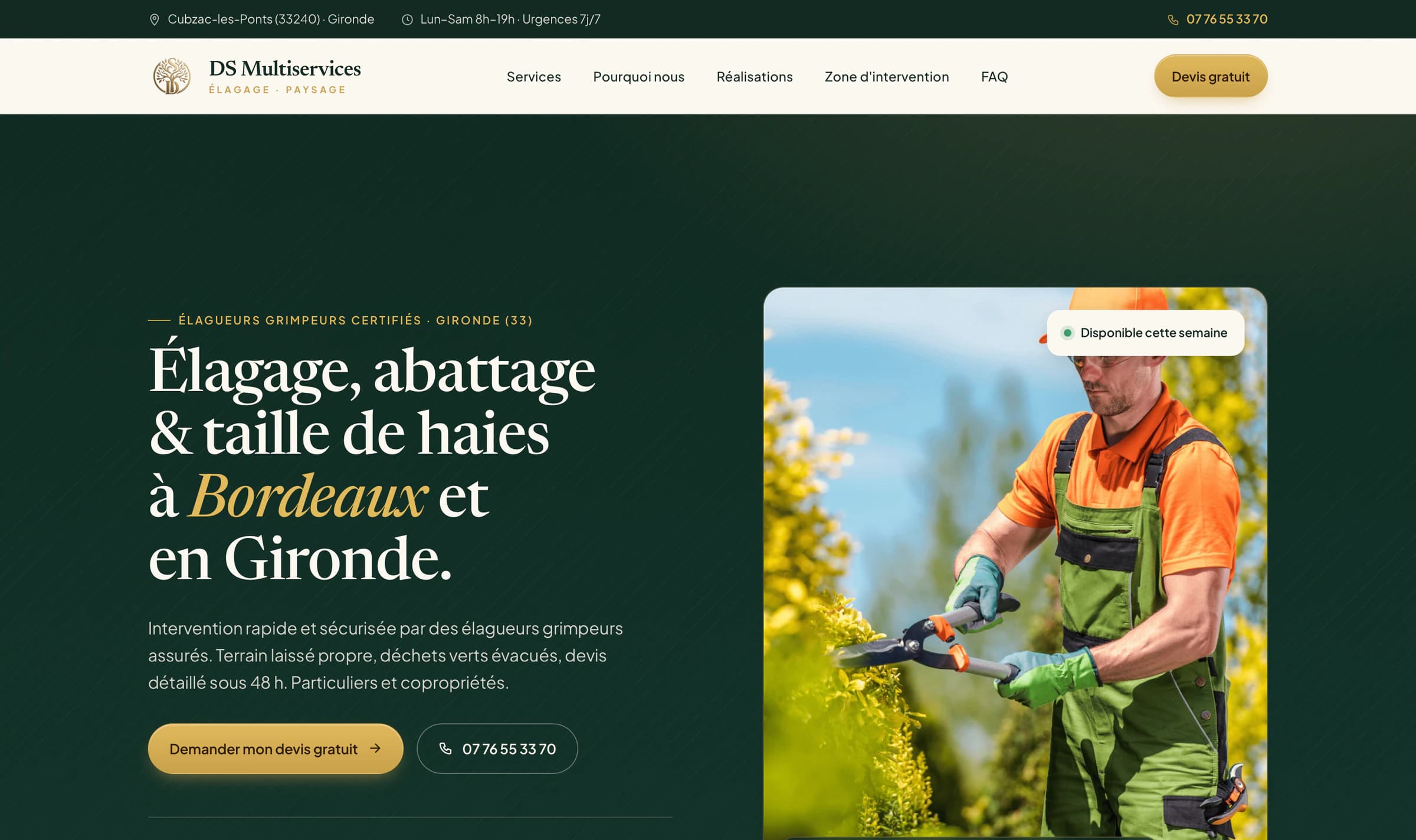 Aperçu du site d’un élagueur paysagiste à Bordeaux