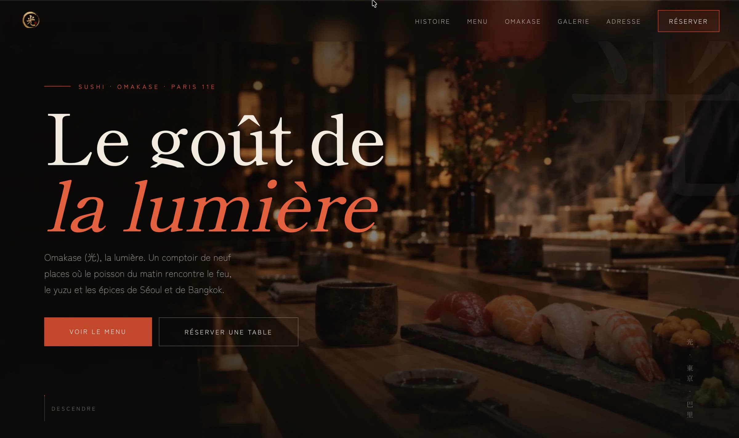 Aperçu d’un site vitrine de démonstration pour un restaurant japonais