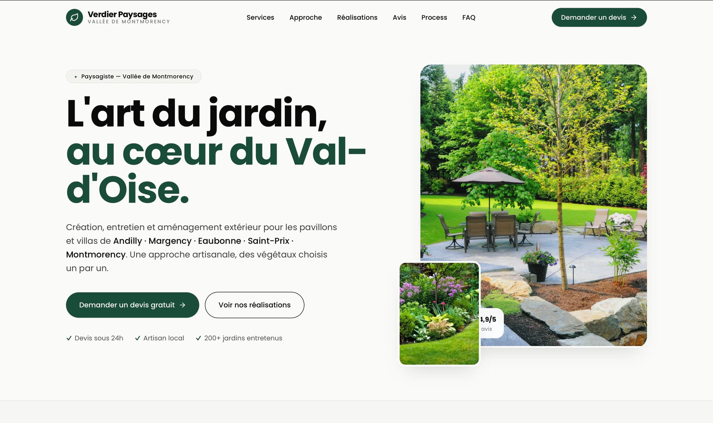 Aperçu d’une landing page de démonstration pour un paysagiste