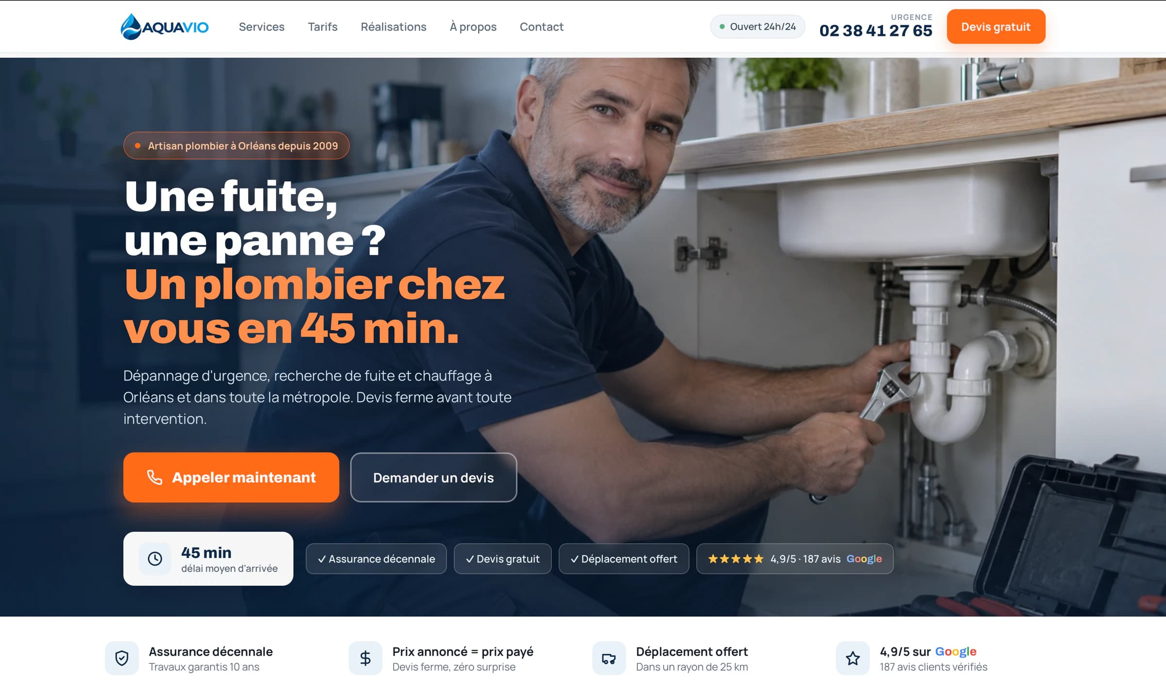 Aperçu d’un site vitrine de démonstration pour un plombier