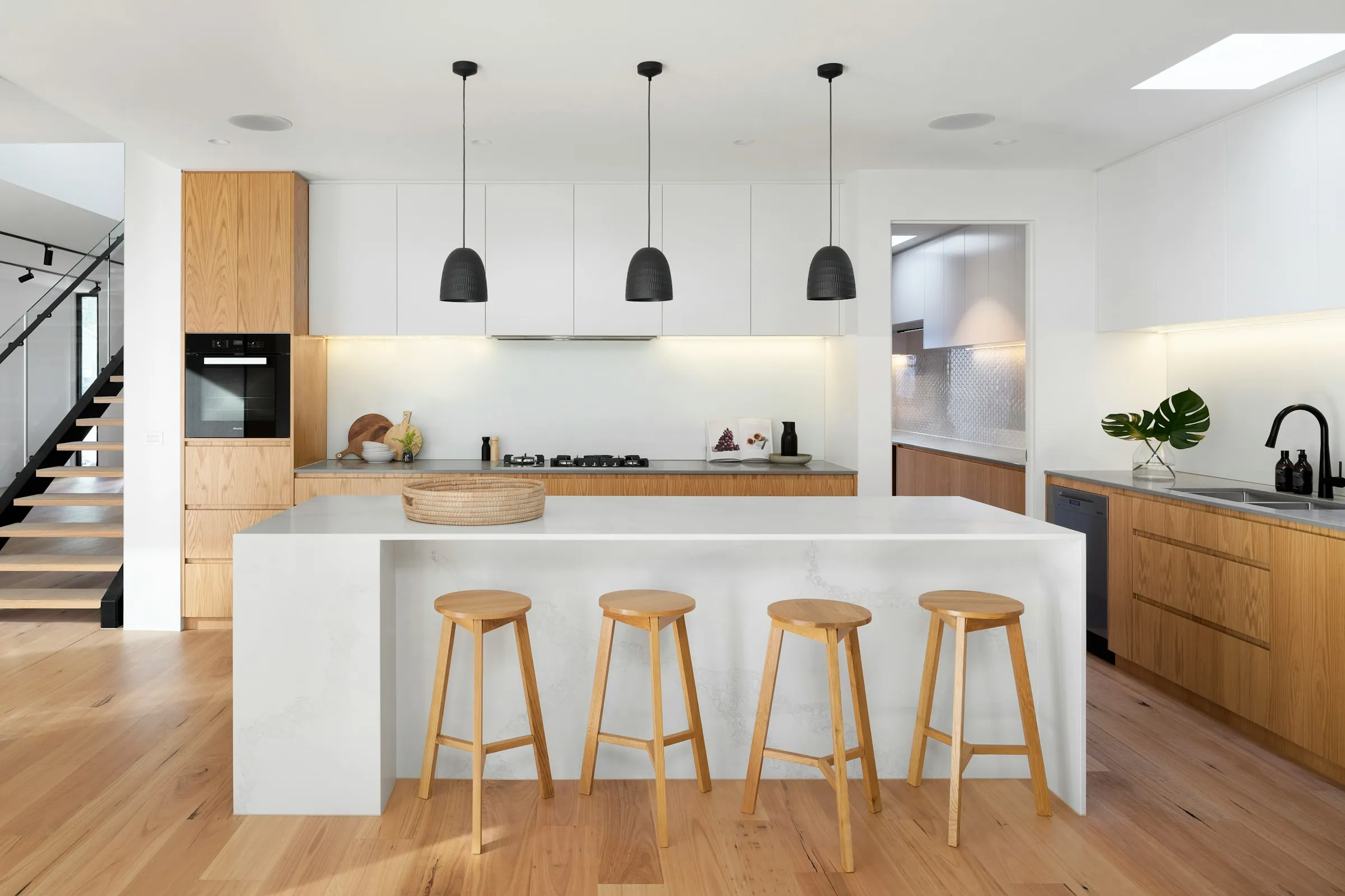 White Kitchen with wood cabinetries  - Carpentry Web design Webflow Template