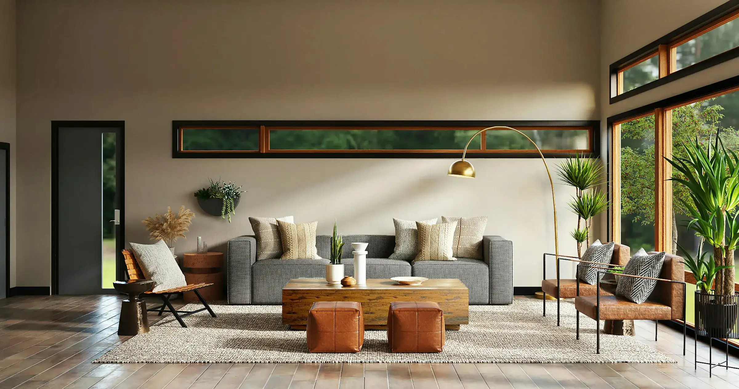 Living Room with sunny light and plants - Carpentry Web design Webflow Template
