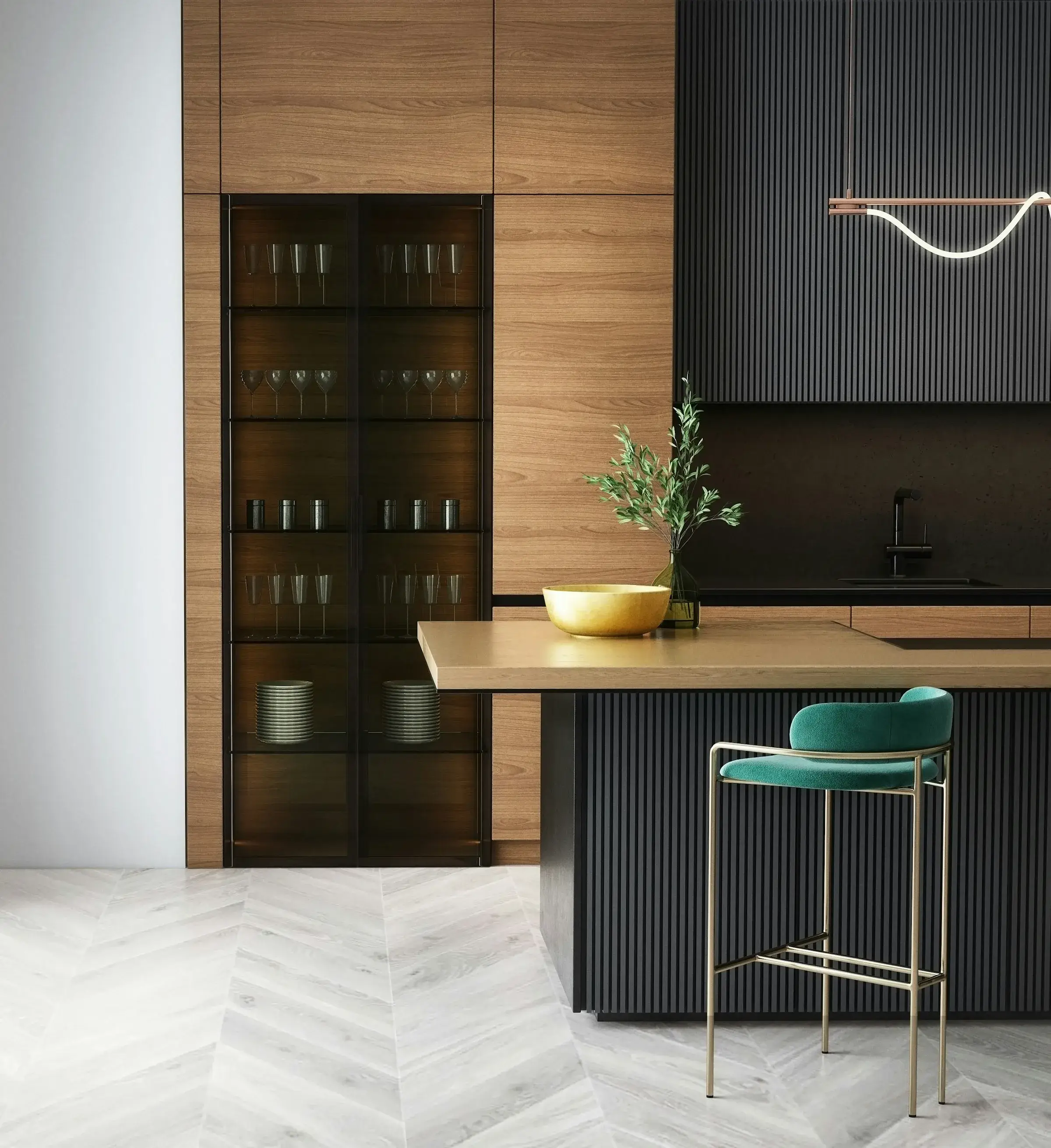 Modern Kitchen with glass doors - Carpentry Web design Webflow Template